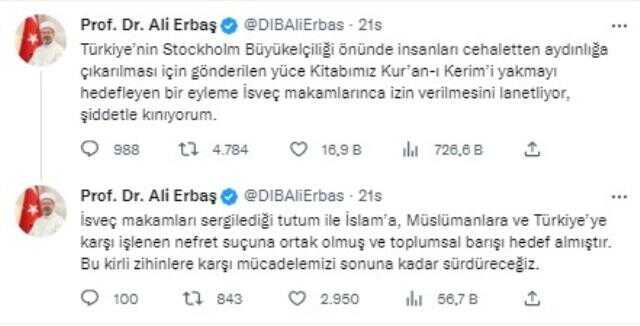 İsveç'teki skandal sonrası Diyanet İşleri Başkanı Erbaş'tan Kur'an-ı Kerim okuma çağrısı