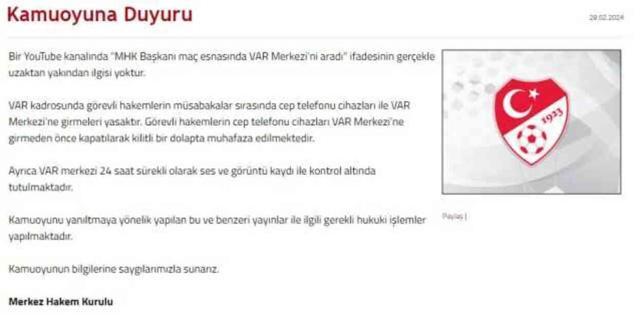 MHK Başkanı'nın VAR Merkezi'ni aradığı iddiası asılsız çıktı: Uzaktan yakından alakası yok