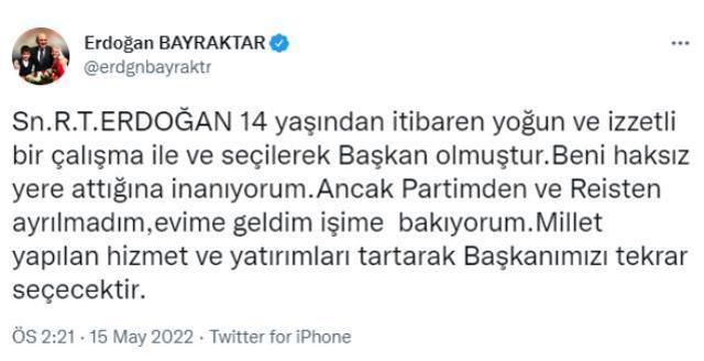 İmalı paylaşımı Erdoğan'a gönderme olarak yorumlanan Bayraktar yeni tweet'inde bu kez 'başkan' ifadesini kullandı