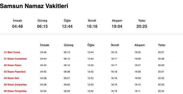 Samsun, Ordu, Sivas akşam ezanı saat kaçta? 30 Mart Samsun, Sivas, Ordu ezan vakitleri! Samsun, Sivas, Ordu iftar ne zaman?