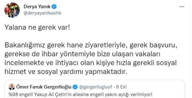 Bakan Yanık'tan HDP'li Gergerlioğlu'na tepki: 'Sizin siyasi ikbaliniz ihtiyaç sahibi ailelerimizden daha önemli değildir'