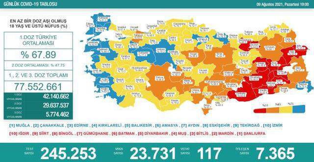 Son Dakika: Türkiye'de 9 Ağustos günü koronavirüs nedeniyle 117 kişi vefat etti, 23 bin 731 yeni vaka tespit edildi