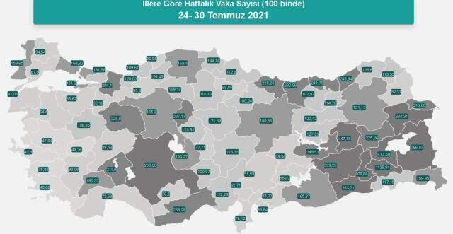 İl il koronavirüs vaka sayıları kaçtır? 24-30 Temmuz İl il güncel koronavirüs risk haritası ve haftalık vaka sayıları açıklandı mı?