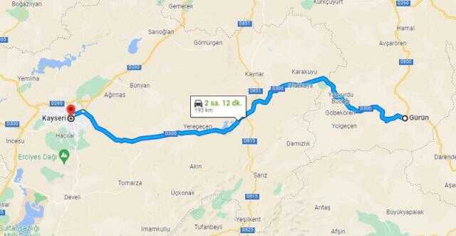 Kayseri Gürün arası kaç km? Gürün Kayseri'ye yakın mı, uzak mı?