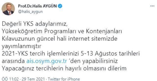 Son Dakika: 2021 YKS kılavuzu yayınlandı, tercihler 5-13 Ağustos tarihleri arasında yapılacak