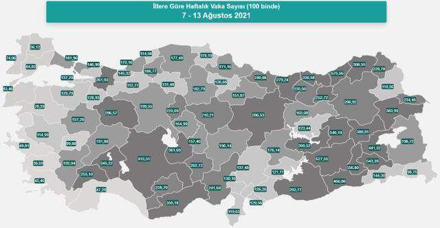 İl il koronavirüs vaka sayıları kaçtır? 7-13 Ağustos İl il güncel koronavirüs risk haritası ve haftalık vaka sayıları açıklandı mı?