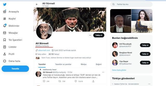 Ünlü oyuncu Ali Sürmeli'ye ait olduğu iddia edilen Twitter hesabı