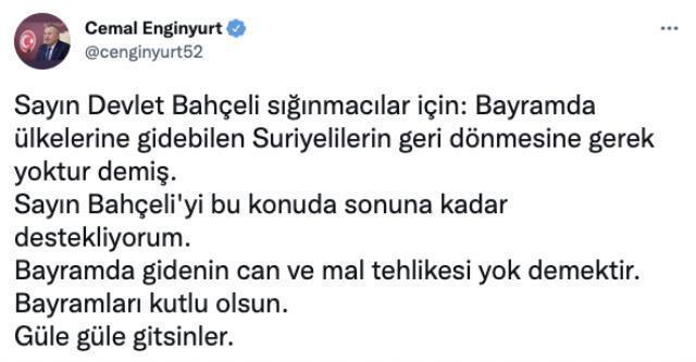 MHP'den ihraç edilen Cemal Enginyurt'tan sürpriz Bahçeli çıkışı: Suriyelilerle ilgili sözlerini destekliyorum