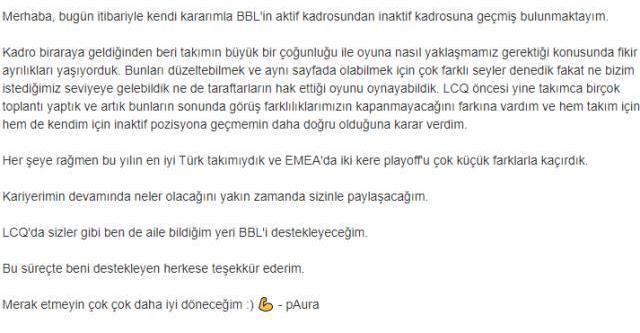 BBL Esports'ta pAura ile yollar ayrıldı