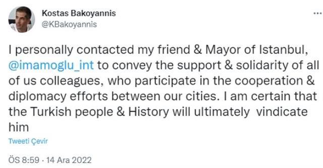 Ekrem İmamoğlu'na bir destek de Atina'dan geldi: Türkiye'de demokrasi için kara bir gün