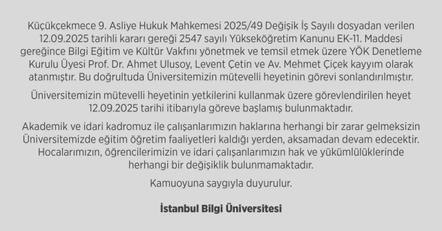 TMSF tarafından el konulan İstanbul Bilgi Üniversitesi'ne kayyum atandı