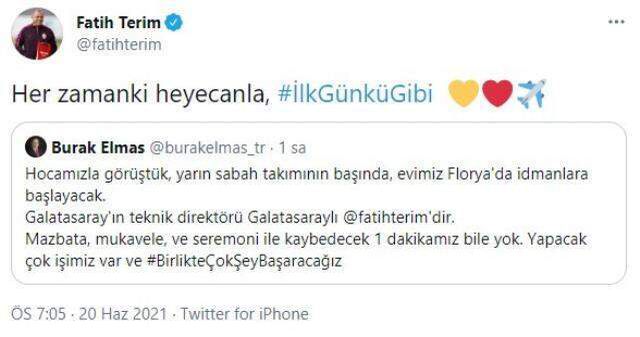 Son Dakika: Fatih Terim'den Burak Elmas'ın paylaşımına coşkulu yanıt: İlk günkü gibi heyecanlıyım