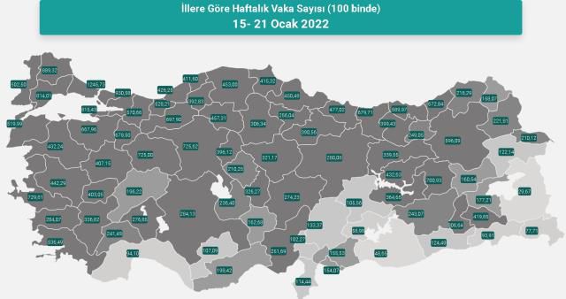 İl il koronavirüs vaka sayıları kaçtır? 15-21 Ocak İl il güncel koronavirüs risk haritası ve haftalık vaka sayıları açıklandı mı?