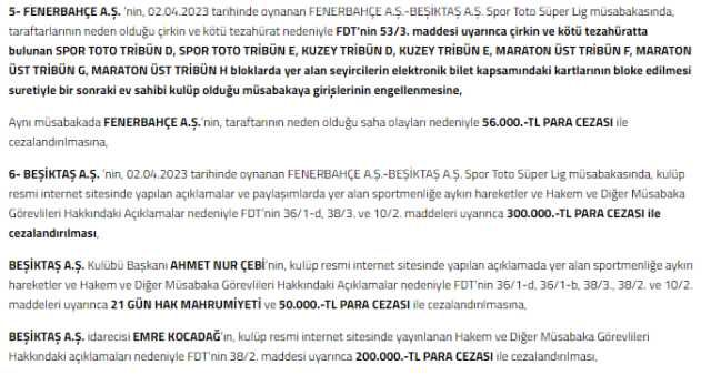PFDK'dan ilginç fatura! Beşiktaş ve Galatasaray'a aynı ceza kesildi