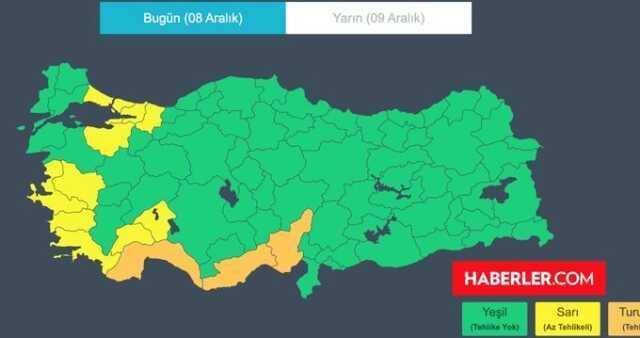 SARI KODLU İLLER 8 ARALIK 2023 | Sarı kod hangi illerde? Meteorolojinin uyardığı sarı ve turuncu kodlu 14 şehir hangileri?