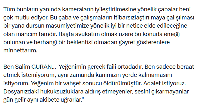 Narin Güran Davasında Salim Güran'dan Savunma: Her Şey Kanıtlandı
