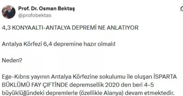 Antalya'da artçı depremler devam edecek mi? Antalya'da büyük deprem bekleniyor mu?