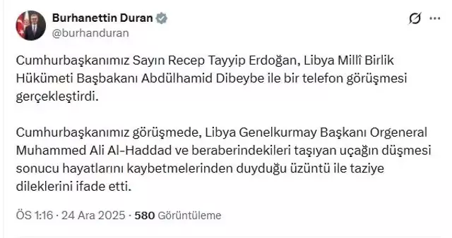 Cumhurbaşkanı Erdoğan, Libya Başbakanı Dibeybe ile telefonda görüştü