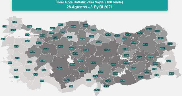 İl il koronavirüs vaka sayıları kaçtır? 28 Ağustos - 3 Eylül İl il güncel koronavirüs risk haritası ve haftalık vaka sayıları açıklandı mı?