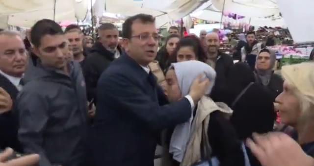 İmamoğlu'nun pazar ziyaretinde ilginç anlar! 'Şiddet görüyorum' diyen kadının imdadına yetişti