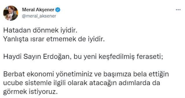 Akşener'den Cumrhurbaşkanı Erdoğan'a 'Türk Hava Yolları' mesajı: Hatadan dönmek iyidir