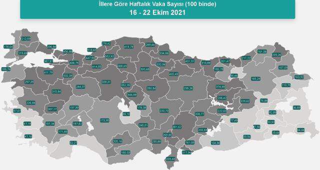 İl il koronavirüs vaka sayıları kaçtır? 16-22 Ekim İl il güncel koronavirüs risk haritası ve haftalık vaka sayıları açıklandı mı?