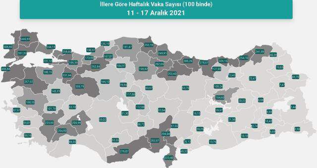 İl il koronavirüs vaka sayıları kaçtır? 11-17 Aralık İl il güncel koronavirüs risk haritası ve haftalık vaka sayıları açıklandı mı?