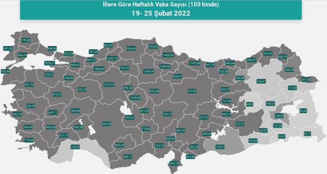 İl il koronavirüs vaka sayıları kaçtır? 19-25 Şubat 2022 il il güncel koronavirüs risk haritası ve haftalık vaka sayıları açıklandı mı?