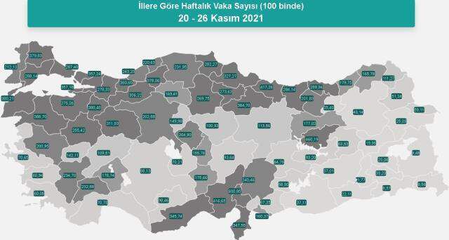 İl il koronavirüs vaka sayıları kaçtır? 20-26 Kasım İl il güncel koronavirüs risk haritası ve haftalık vaka sayıları açıklandı mı?