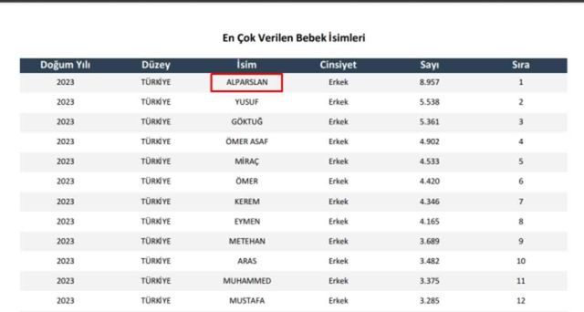 TÜİK Nüfus İstatistikleri Portalının verilerine göre, 2023'te erkek bebeklere en çok verilen ad hangisi olmuştur?