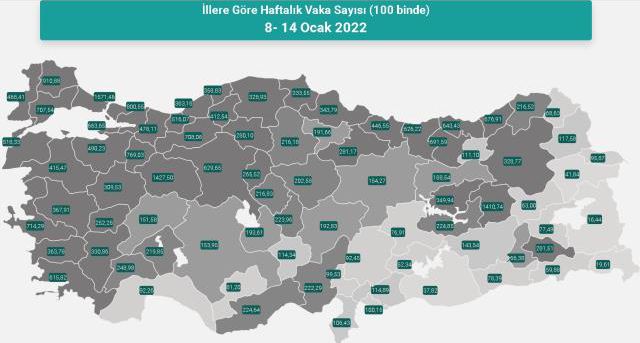 İl il koronavirüs vaka sayıları kaçtır? 8-14 Ocak İl il güncel koronavirüs risk haritası ve haftalık vaka sayıları açıklandı mı?