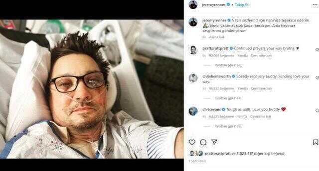 Kar küreme aracının altında kalan ünlü oyuncu Jeremy Renner'dan haber var