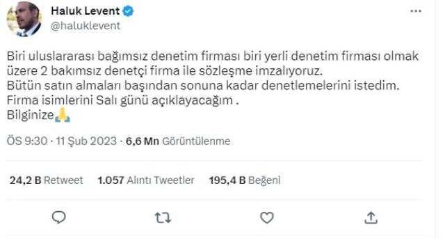Haluk Levent: Ahbap'ı iki bağımsız firma denetleyecek