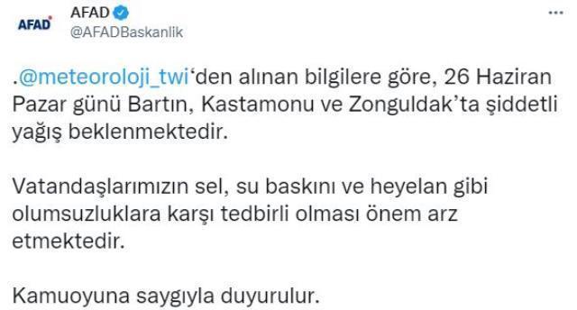 Son Dakika: AFAD, Bartın, Kastamonu ve Zonguldak'taki vatandaşları sel ve su baskınlarına karşı uyardı