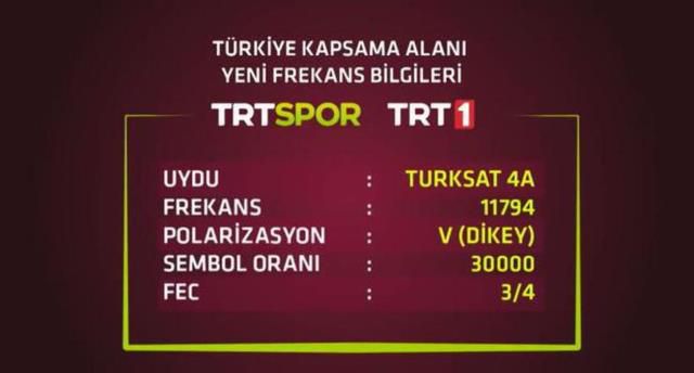 TRT 1 güncel frekans bilgileri! TRT 1 Turksat frekans bilgileri ne? TRT 1 frekans güncellemesi!