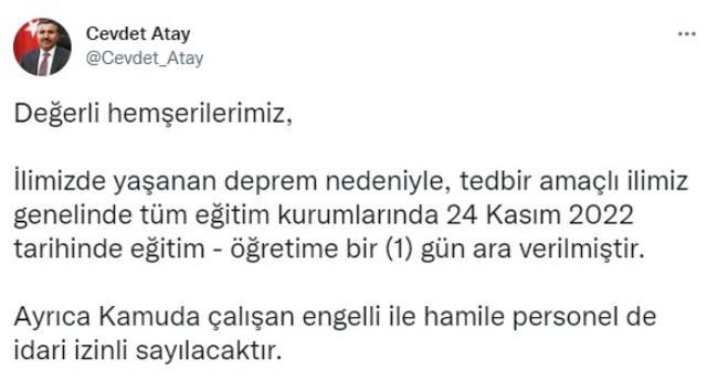 Düzce'de deprem nedeniyle eğitime 1 gün daha ara verildi!