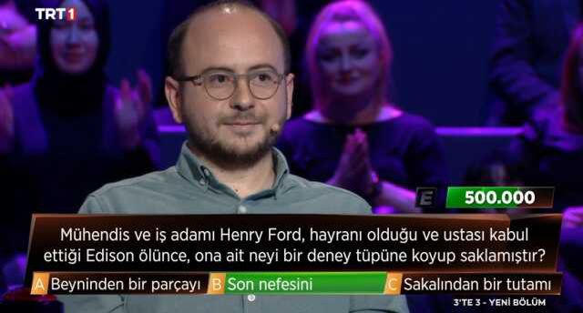 3'te 3 Tarih bilgi yarışması 500 bin tl soru nedir, açıklandı mı, ne zaman açılacak? TRT 1 3'te 3 yarışması 500 bin TL'lik son soru ne, cevabı ne?