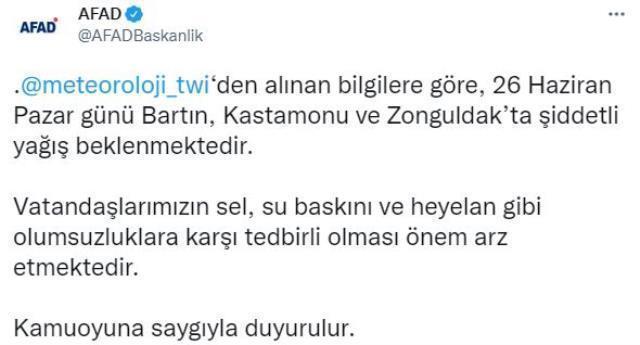 Şiddetli sağanak yağış geliyor! AFAD'dan 3 ile sel su ve su baskını uyarısı
