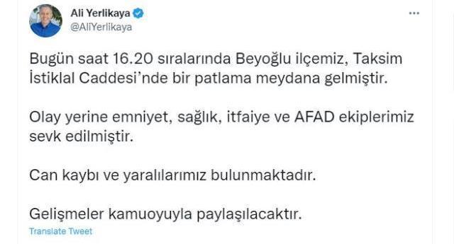 Vali Ali Yerlikaya'dan İstanbul'daki patlamaya ilişkin açıklama: Can kaybımız var
