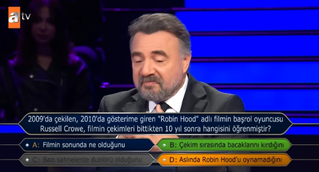 2009'da çekilen, 2010'da gösterime giren 'Robin Hood' adlı filmin başrol oyuncusu Russell Crowe, filmin çekimleri bittikten 10 yıl sonra hangisini öğr