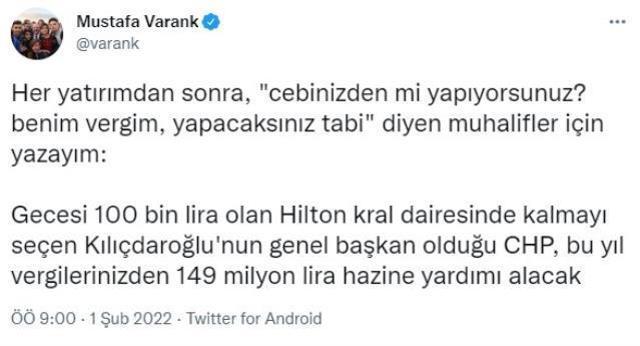 Muhaliflere seslenen Bakan Varank'tan Kılıçdaroğlu göndermesi: CHP vergilerinizden bu yıl 149 milyon lira alacak