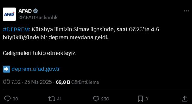 Kütahya'da deprem mi oldu? 25 Nisan deprem ne zaman oldu, kaç büyüklüğünde?