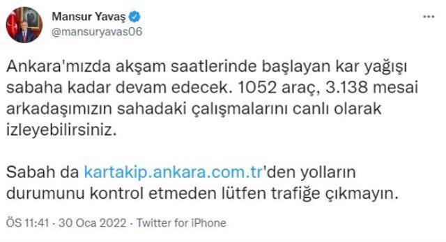 Mansur Yavaş'tan Ankaralılara kar uyarısı: Yağış sabaha kadar sürecek