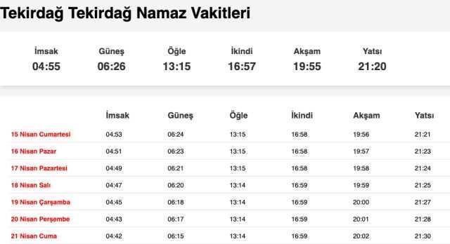 Tekirdağ, Sakarya, Yalova iftar saat kaçta? 14 Nisan Tekirdağ, Sakarya, Yalova namaz vakti! Tekirdağ, Sakarya, Yalova akşam ezanı saat kaçta?
