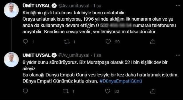 Antalya haberleri! Muratpaşa Belediye Başkanı Uysal, Dünya Empati Günü'nde Cep Telefonu Numarasını Paylaştı