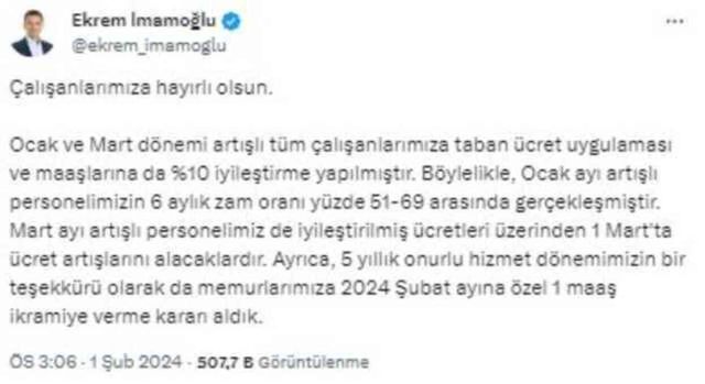 İBB çalışanlarına zam var mı? İBB çalışanlarına ne kadar, yüzde kaç zam yapılacak? SON DAKİKA: İMAMOĞLU, ZAMMI DUYURDU!