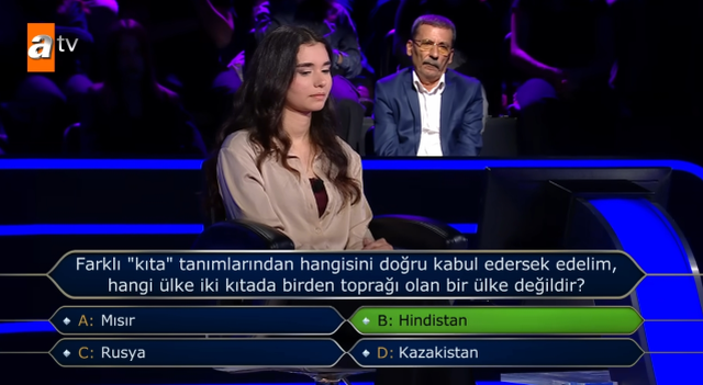 Farklı 'kıta' tanımlarından hangisini doğru kabul edersek edelim, hangi ülke iki kıtada birden toprağı olan bir ülke değildir? Mısır, Rusya, Hindistan