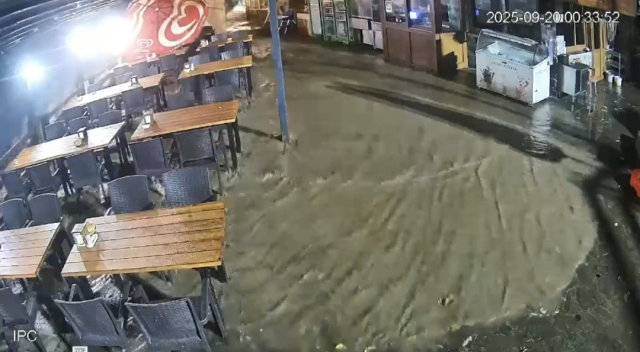 Tunca'da sel anını gösteren güvenlik kamerası görüntüsü