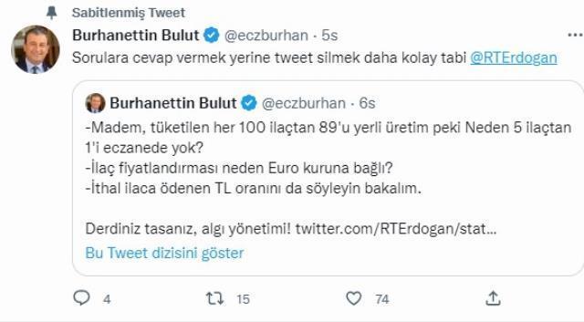 Cumhurbaşkanı Erdoğan, CHP'li milletvekilinin sorduğu soru üzerine yaptığı paylaşımı apar topar sildi