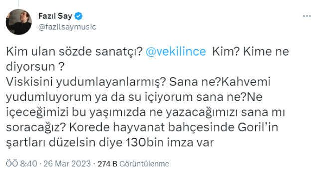 Fazıl Say'dan Muharrem İnce'ye sert tepki: Muhalefetin oylarına göz dikmiş biri, bu halka kötülük ediyor